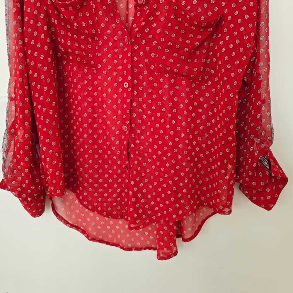 Free People Red Semi-Sheer Bohemian Print Blouse M Paisley Festival Bandana - Picture 5 of 9